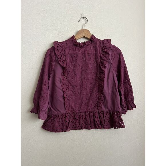 The Clothing Company Womens Purple Lace Eyelet Ruffle Blouse Top Size Small New - Picture 2 of 8